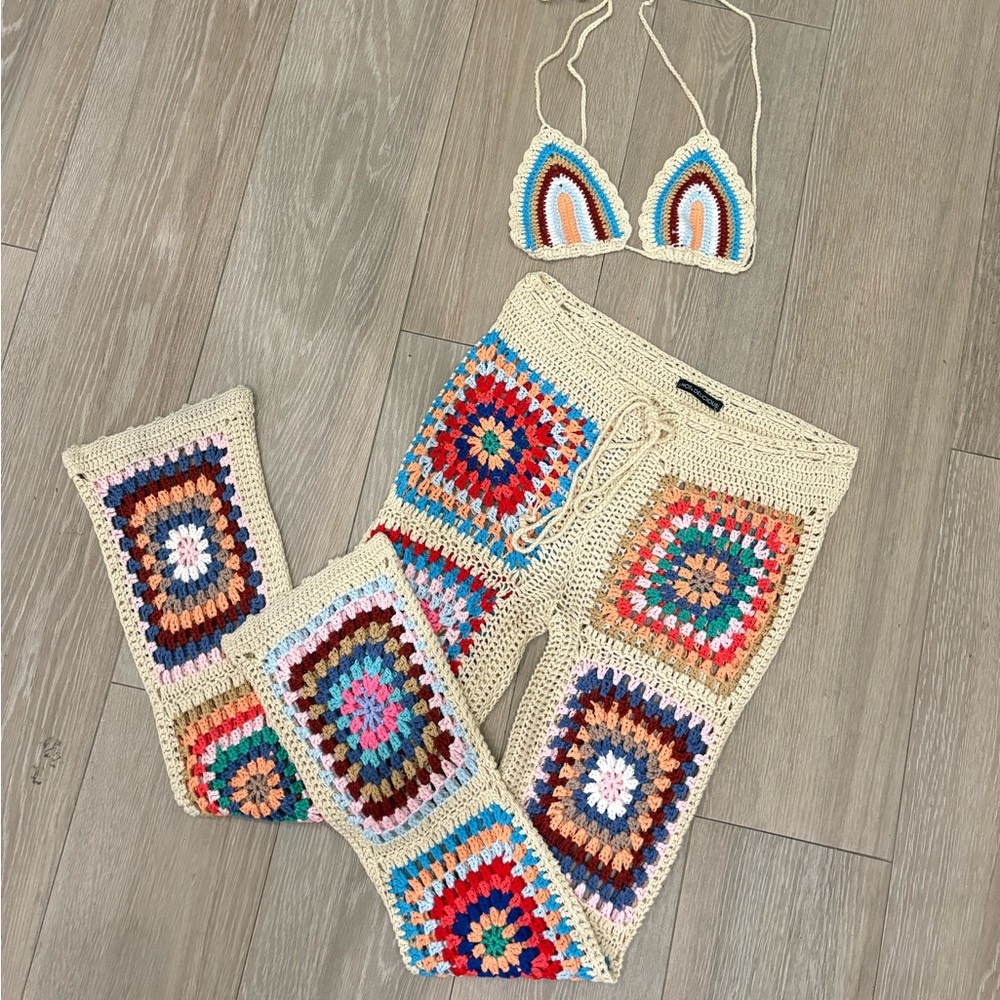 Colorful Crochet Bikini and Pants Set